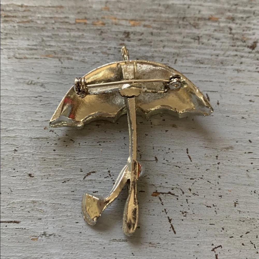 Vintage Rhinestone Umbrella Pin - Picture 2 of 2